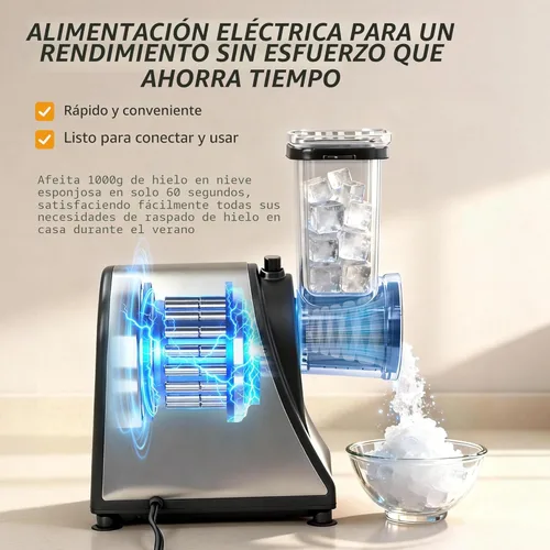 Miniatura 5 de Máquina de cono de nieve y máquina de hielo afeitado, máquina de hielo triturado en diseño de metal de acero inoxidable con palillo y bandeja