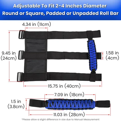 Miniatura 6 de 4 asas de agarre para Jeep Wrangler JK JKU JL JLU TJ YJ Sports Sahara Freedom Rubicon Unlimited Gladiator JT 1955-2023 UTV ATV Premium 550 Paracord