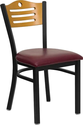 Miniatura 8 de Flash Furniture HERCULES Series - Silla de restaurante de metal con respaldo de listones negros, respaldo y asiento de madera natural Respaldo