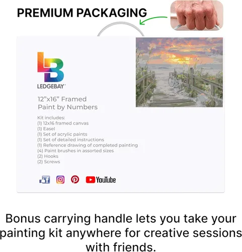 Miniatura 8 de Ledgebay Kit de pintura por números DIY para adultos en lienzo enmarcado: Kit de pintura por números para principiantes a avanzados, los kits Paseo