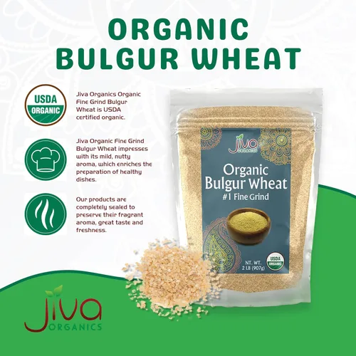 Miniatura 3 de Trigo búlgur orgánico fino #1 de 2 libras, sin OMG, cultivado en Estados Unidos, bayas de trigo 100% naturales, bolsa resellable por Jiva Organics