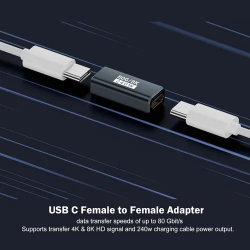 Miniatura 3 de Paquete de 3 acopladores USB C de 240 W Thunderbolt 5, USB C hembra a hembra, compatible con 80 Gbps, ancho de banda de 120 Gbps, video dual de 8K