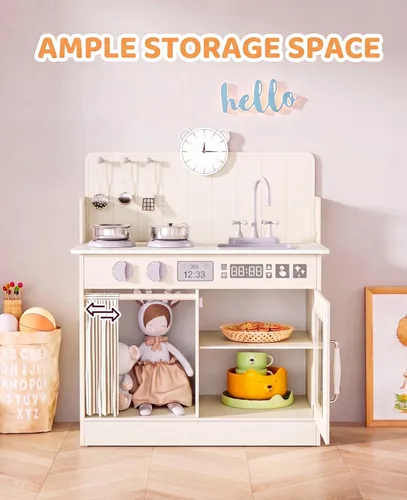 Miniatura 5 de MAMIZO Cocina de Juguete para Niños Pequeños, Set de Cocina de Juguete de Madera para Niños con Almacenamiento Inteligente, Máxima Interactividad
