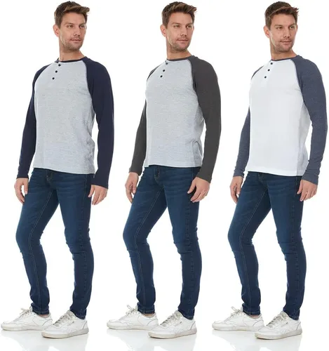Miniatura 34 de DARESAY Paquete de 3: camiseta térmica de manga larga para hombre, camisetas de manga larga Henley & Crew para hombre, camisetas de manga larga