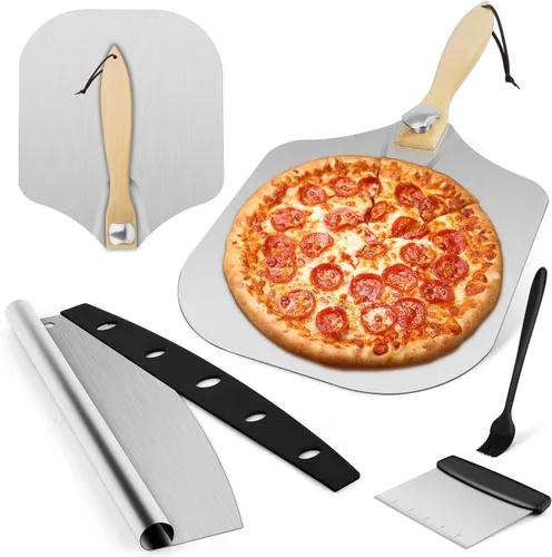 Pala de pizza, espátula de pizza de 12" x 14" pulgadas para horno, paleta de pizza de aluminio con cortador raspador cepillo de repostería, palas de