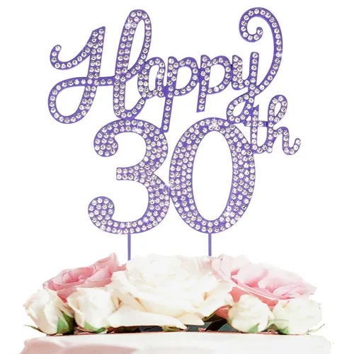 Miniatura 143 de LASKYER Decoración de feliz cumpleaños número 10, decoración de pastel de diamantes de imitación dorados de 10º cumpleaños – Letrero de metal