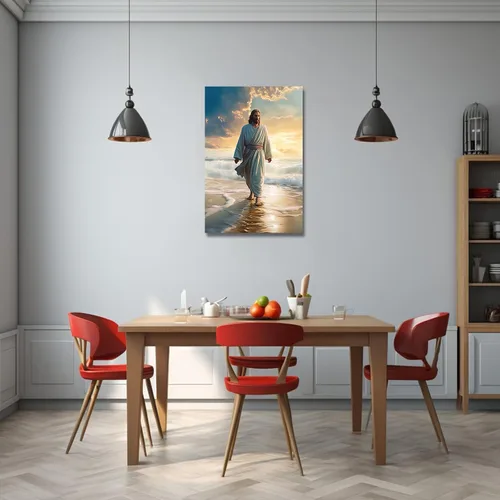 Miniatura 2 de LZIMU Lienzo decorativo para pared, diseño de Jesús caminando en la playa, póster de Dios, obra de arte católica para habitación espiritual