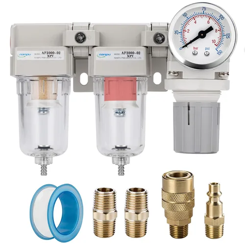 Miniatura 7 de NANPU Sistema de secado de aire NPT de 1" - Filtros de aire dobles, combo de regulador de presión de aire - Drenaje semiautomático, cuenco