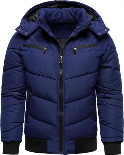 Miniatura 6 de HOOD CREW Abrigos de invierno para hombre, parka acolchada y a prueba de viento, chaquetas de plumón cálidas con capucha extraíble