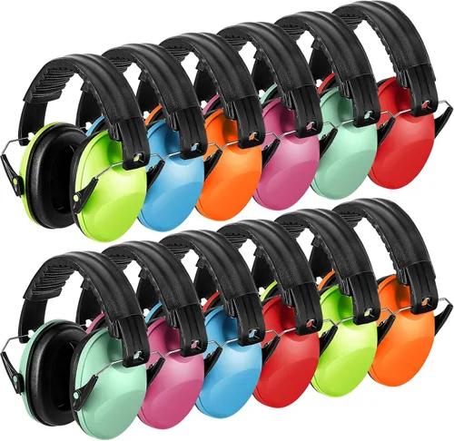 Miniatura 17 de Amylove 12 unidades de protección auditiva para adultos y niños, auriculares con cancelación de ruido, orejeras de tiro a granel con reducción