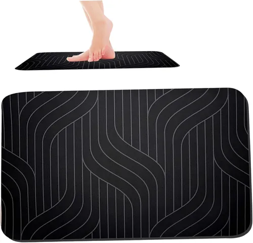 Alfombrilla de baño de piedra de diatomita, de secado rápido, antideslizante, tierra de diatomeas, alfombra de baño, 15.7 x 23.6 in, color negro