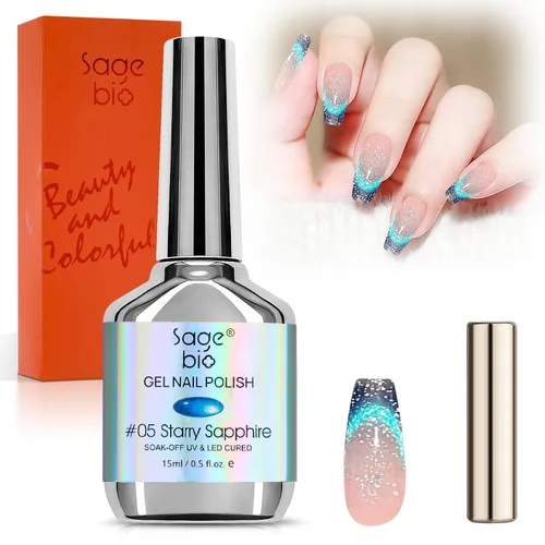 Miniatura 17 de Esmalte de uñas de gel de ojo de gato con barra magnética, 15ml de esmalte de uñas holográfico con purpurina, efecto magnético para manicura DIY