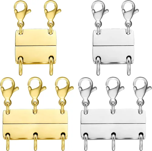 Cierre de capas de collar con cierre magnético para joyas, separador de oro y plata para collares y cadenas apilables 4 piezas oro y plata