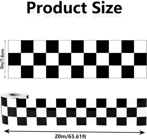 Miniatura 6 de Borde de tablero de anuncios de bandera a cuadros en blanco y negro de 66 pies, borde troquelado a cuadros, rollo de recortes de papel