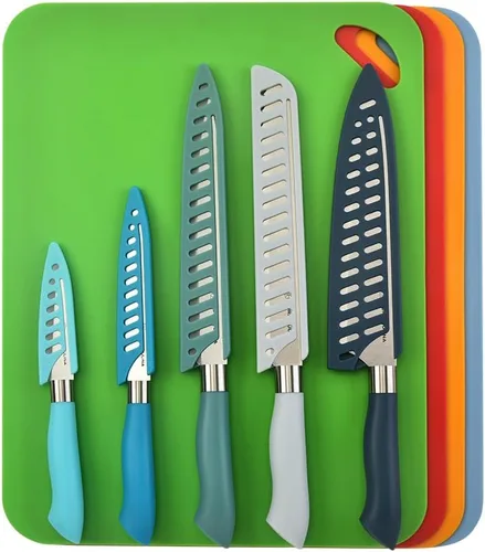 Miniatura 11 de Dura Living Juego de 5 cuchillos de cocina de corte ecológico, cuchillas de acero inoxidable de alto carbono con asas ergonómicas ecológicas, Gris
