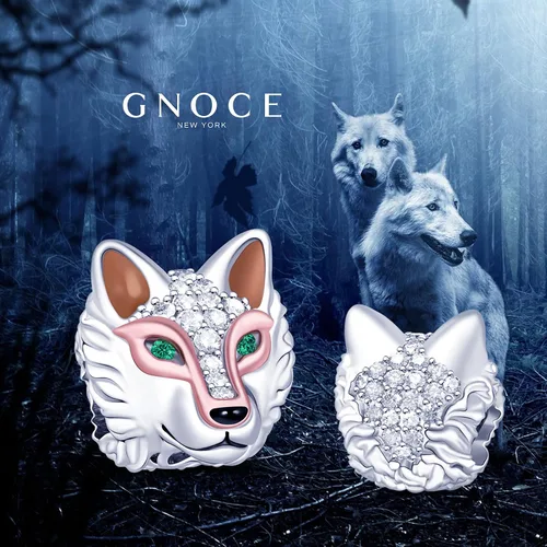 Miniatura 3 de GNOCE Dijes de lobo antiguo para pulsera de plata de ley 925 con cuentas de cabeza de lobo animal para mujeres, día de la madre y hombres