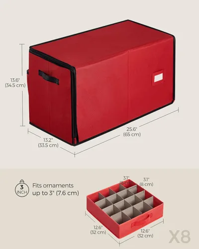 Miniatura 6 de SONGMICS Caja de almacenamiento grande para adornos de Navidad, con lateral abierto, contenedor de almacenamiento de Navidad apilable con tapa, Rojo