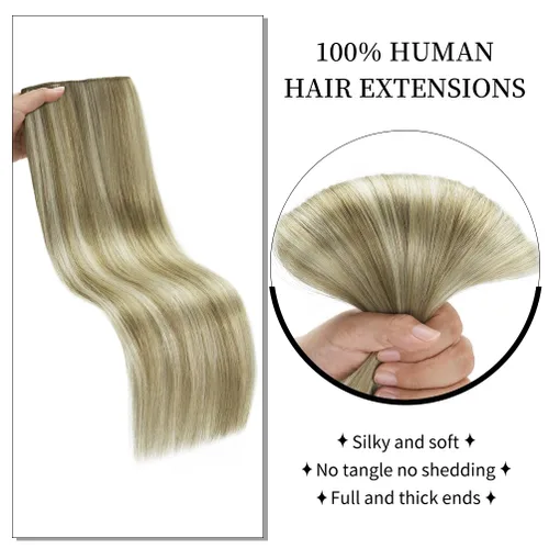 Miniatura 3 de Winsky Extensiones de cabello de cabello humano real - Una pieza con reflejos rubios, extensiones de cabello Remy con clip para mujeres