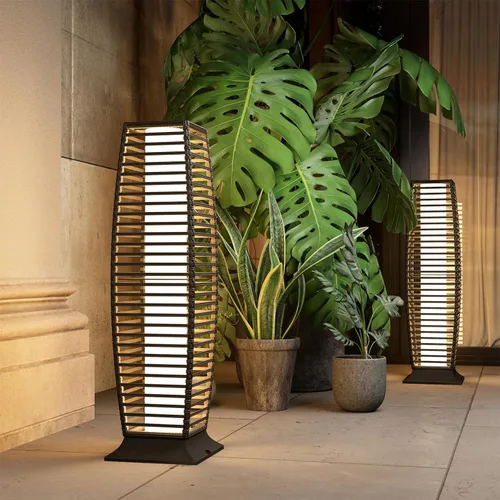 Lámpara de pie para exteriores Grand Patio, lámpara de pie solar, resistente al agua, de mimbre, lámpara colgante para terraza, luces decorativas