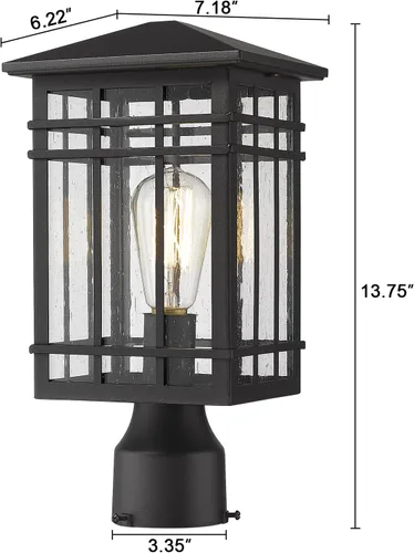 Miniatura 2 de Lámpara de poste para exteriores, farol de poste exterior con vidrio sembrado en acabado negro, luz de pilar ideal para patio, camino y entrada