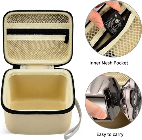Miniatura 3 de Funda para afeitadora de calavera eléctrica Pitbull Pro, rotativa de viaje duro para hombres, recortadora de barba con bolsillo de malla con Beige