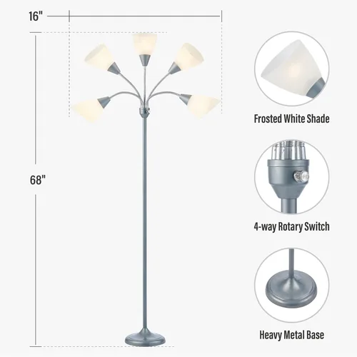 Miniatura 4 de HonoDing Medusa Lámparas de Pie Lámparas de Pie 5 Cabezales Luz de Lectura Ajustable Pantalla Grande Uso Bombilla E26 A19 Lámparas de Pie para Sala