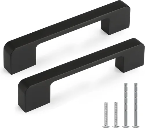 Paquete de 5 tiradores para gabinete de 3–3/4 pulgadas, color negro mate, manijas negras para cajones, manijas para alacena de cocina, herrajes para