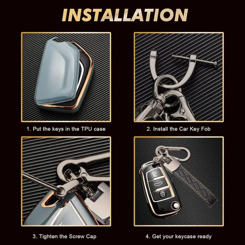 Miniatura 7 de Xotic Tech - Funda protectora de TPU con 3 botones de protección completa para llave sin llave, control remoto, con llavero compatible con Audi A3