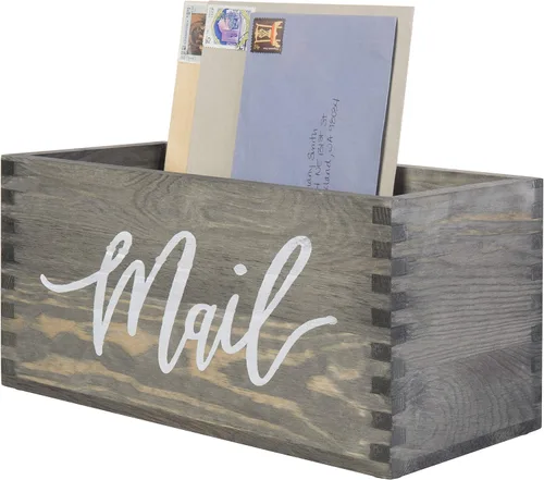 Miniatura 7 de MyGift Caja organizadora de almacenamiento para correo, madera soplada con diseño de escritura de correo, cartas de escritorio, billetes, notas