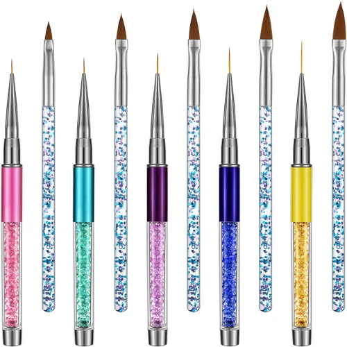 Mudder Juego de 10 pinceles para arte de uñas, pinceles para delineadores de uñas finas para tallar en gel, pintura, limpieza, dibujo, acrílico,