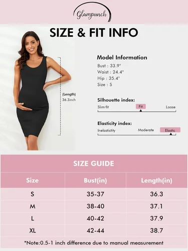 Miniatura 5 de Glampunch Vestido de maternidad sin mangas para mujer, de punto acanalado, ajustado, para embarazo, para uso diario o baby shower