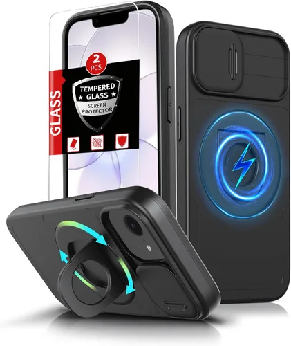 Miniatura 88 de Funda magnética para iPhone 11 Pro compatible con carga inalámbrica MagSafe, con 2 protectores de pantalla, anillo kickstand de 360° integrado +