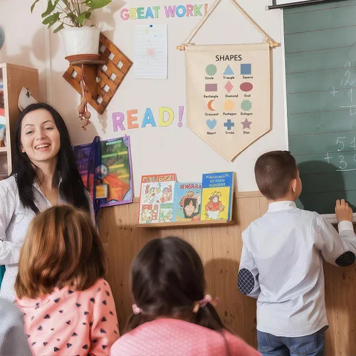 Miniatura 2 de Banner educativo con formas para decoración de aula, regalo de consejero de profesor, letrero de bandera para aula, decoración de pared para niños