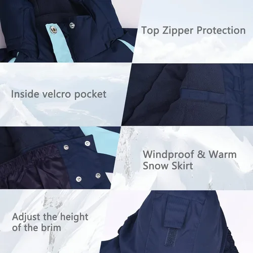 Miniatura 10 de Chaqueta de esquí impermeable para niñas, chaqueta de snowboard para exteriores, resistente al viento, con forro polar, abrigo de nieve cálido