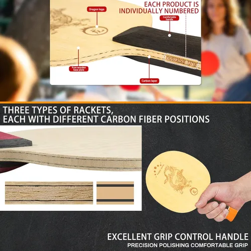 Miniatura 4 de YAN-Long - Raqueta de ping pong profesional, raqueta de tenis de mesa de carbono arilato incorporada, para jugadores intermediarios y avanzados