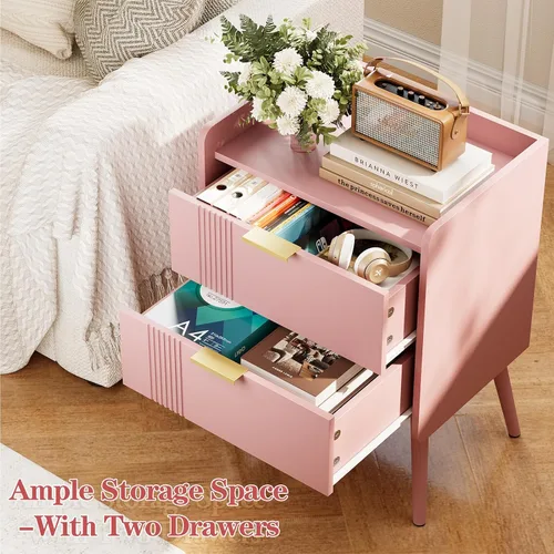 Miniatura 6 de Aenuert Mesita de noche moderna con cajón de almacenamiento y estante abierto, soporte de noche pequeño, mesa auxiliar de sofá de madera para Negro