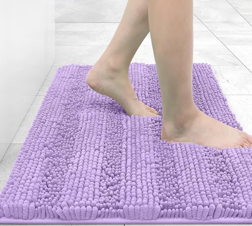 Miniatura 59 de Grandaily Alfombras de baño de felpilla a rayas de 24 x 16 pulgadas, extra gruesas y suaves, absorbentes, parte trasera de goma, alfombra de ducha