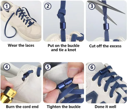 Miniatura 6 de 2-6 pares de cordones elásticos sin atar, cordones universales para zapatos para niños y adultos, cordones sin cordones con cierre de metal