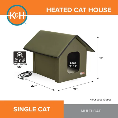 Miniatura 2 de K&H Pet Products - Refugio para gatos con calefacción al aire libre, 18 x 22 x 17 pulgadas, verde oliva verde oliva/ verde oliva (Olive/olive)