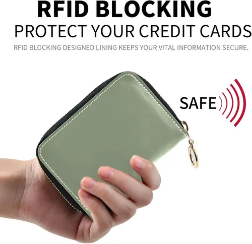 Miniatura 2 de Small RFID Credit Card Holder Wallet with Zipper, Leather Wallet Case for Women Light Green Background