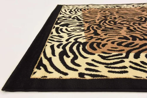 Miniatura 8 de Unique Loom Wildlife Collection - Alfombra de área inspirada en animales con diseño de bordes de tigre, 6' 0" x 6' 0", marrón claro/negro
