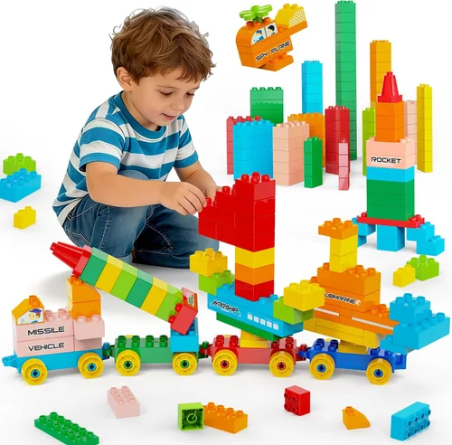 Bloques de construcción para niños de 3 a 8 años | Juego de juguetes de construcción creativa de 164 piezas con 4 camiones | Ladrillos de