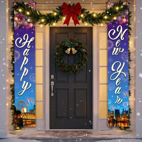 Miniatura 10 de KatchOn, Cartel de puerta de feliz año nuevo, 72 x 12 pulgadas, pancarta de feliz año nuevo para decoraciones de Año Nuevo 2026 Decoraciones NYE