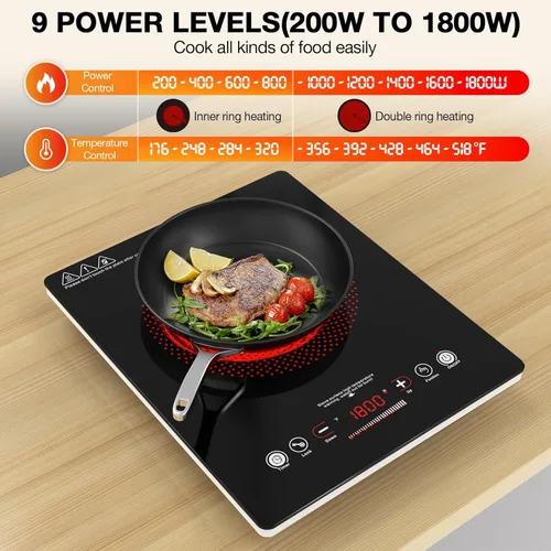 Miniatura 7 de VBGK - Cocina eléctrica de un solo quemador, estufa eléctrica de 110 V y 1800 W con control táctil LED, quemador eléctrico único de 9 niveles