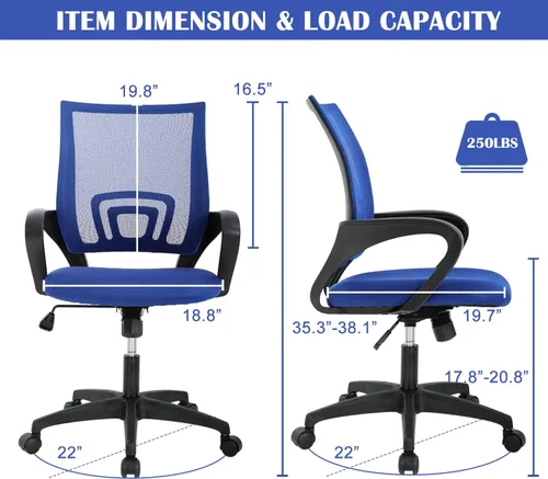 Miniatura 2 de Silla de oficina para el hogar, silla de escritorio, silla de computadora con soporte lumbar y reposabrazos, silla ergonómica ajustable con respaldo