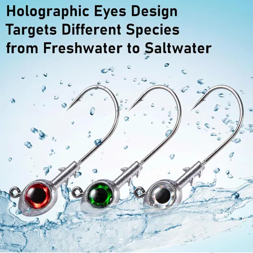 Miniatura 6 de Dr.Fish Paquete de 10 Señuelos con Ojos de Pesca Ojos 3D Cabezas de Trucha Anzuelo para Lubina Señuelo Nadador de Agua Salada Cabezas de Jig de Agua