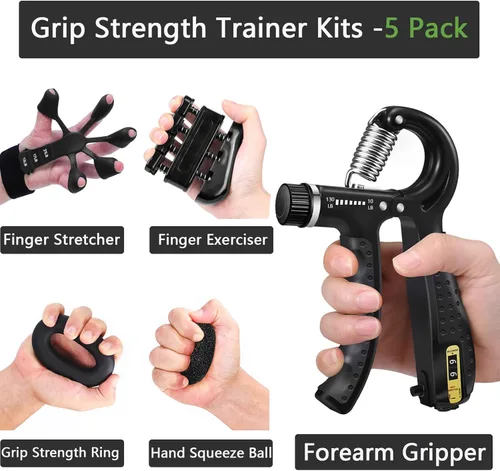Miniatura 2 de Kit de entrenamiento de fuerza de agarre (paquete de 5), fortalecedor de agarre y antebrazo, fortalecedor de dedos, agarre de mano de resistencia