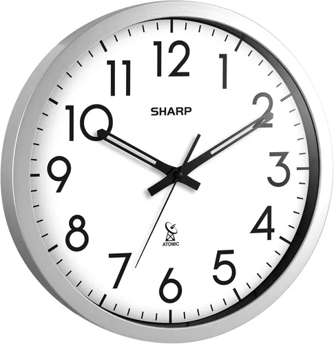 Miniatura 2 de Sharp Reloj de pared analógico atómico de 12 pulgadas, marco negro elegante, funciona con pilas, fácil de leer, fácil de usar, diseño