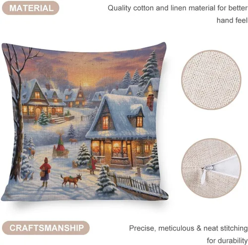 Miniatura 4 de Fundas de almohada de 16 x 16 pulgadas, diseño de pueblo de invierno, decoración de Navidad, para sofá, sala de estar, dormitorio