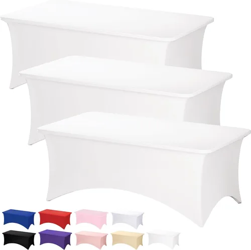 Miniatura 48 de Fixwal Paquete de 3 Manteles Negros para Mesas Rectangulares de 6 Pies, Manteles Rectangulares Elásticos de Spandex Ajustables de 6 Pies